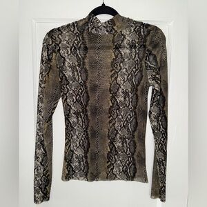 Mesh Snakeskin Mock Neck Top